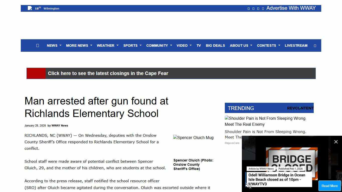Man arrested after gun found at Richlands Elementary School - WWAYTV3